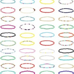 40Pcs Handmade Beaded Anklets For Women Boho Colorful Beads Ankle Bracelets Elastic Stretch Anklets Set For Women